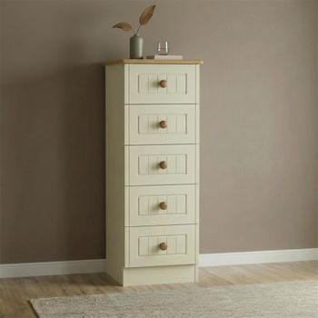 Warwick Cream and Oak 5 Drawer Narrow Chest