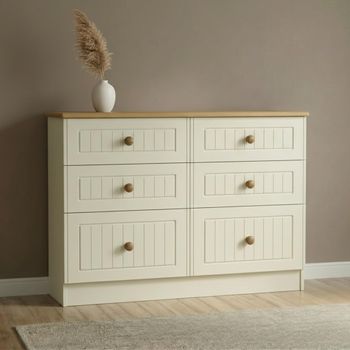 Warwick Cream and Oak 6 Drawer Midi Chest