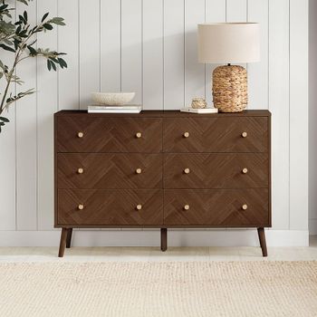 Herringford 6 Drawer Wide Walnut Chest