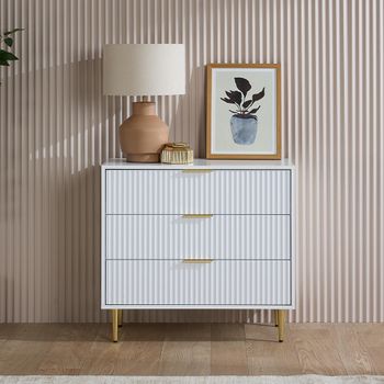 Zara White 3 Drawer Fluted Chest with Gold Legs