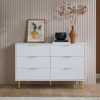 Zara White 6 Drawer Fluted Chest with Gold Legs