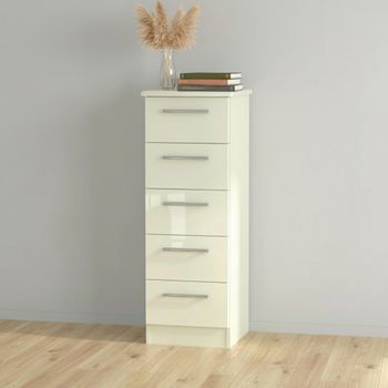 Knightsbridge Cream Gloss 5 Drawer Narrow Chest