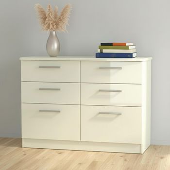 Knightsbridge Cream Gloss 6 Drawer Midi Chest
