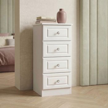 Crystal White Narrow 4 Drawer Chest