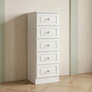 Crystal White Narrow 5 Drawer Chest