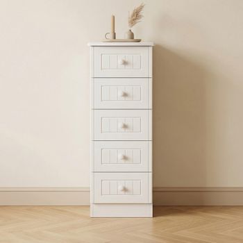 Warwick White 5 Drawer Narrow Chest