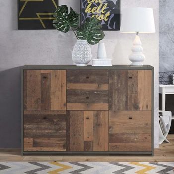 Best Grey Concrete and Vintage Wood 5 Door 2 Drawer Wide Chest