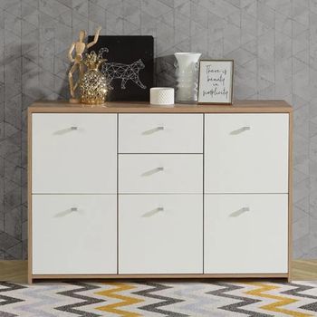 Best Oak and White 5 Door 2 Drawer Wide Chest