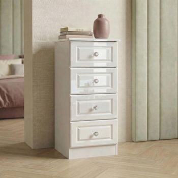 Balmoral White Gloss 4 Drawer Narrow Chest