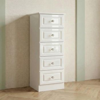 Balmoral White Gloss 5 Drawer Narrow Chest