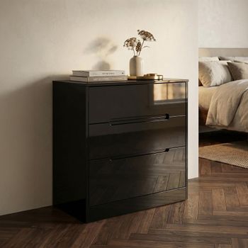Monaco Black Gloss 3 Drawer Deep Chest