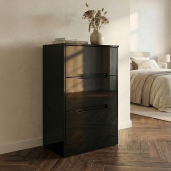 Monaco Black Gloss 3 Drawer Deep Midi Chest