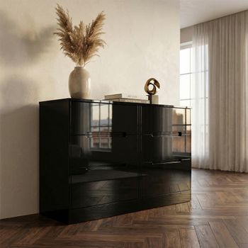 Monaco Black Gloss 6 Drawer Midi Chest