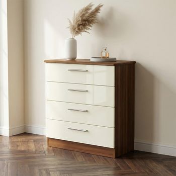 Knightsbridge Cream Gloss and Walnut 4 Drawer Chest