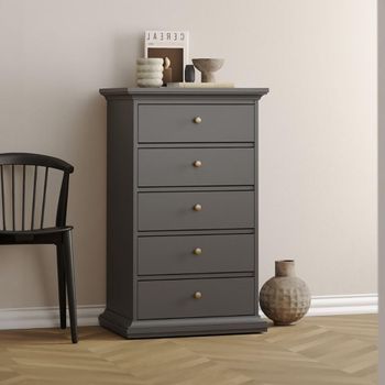 Paris Grey 5 Drawer Narrow Chest