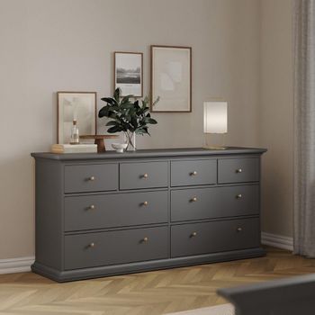 Paris Grey 8 Drawer Wide Chest