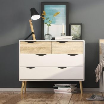 Oslo White and Oak 4 Drawer Chest