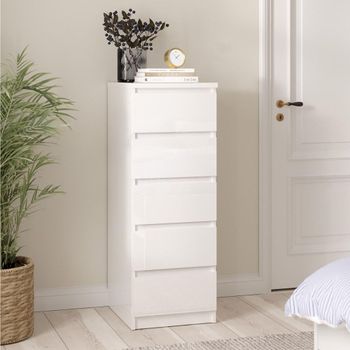 Naia White Gloss 5 Drawer Narrow Chest