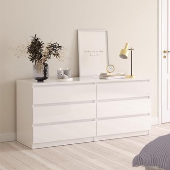 Naia White Gloss 6 Drawer Wide Chest