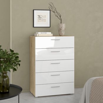 Pepe Oak and White Gloss 5 Drawer Chest