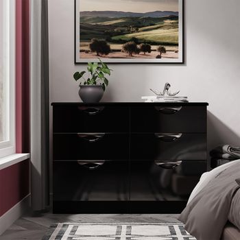 Camden Black Gloss 6 Drawer Midi Chest
