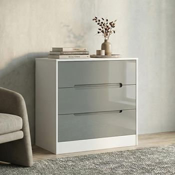 Monaco Grey Gloss and White 3 Drawer Deep Chest