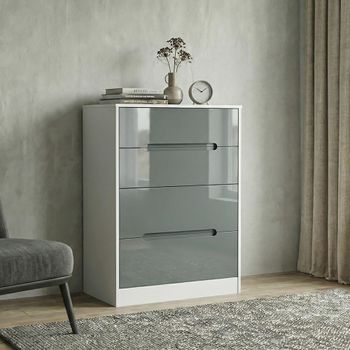 Monaco Grey Gloss and White 4 Drawer Deep Chest