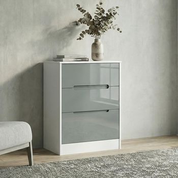 Monaco Grey Gloss and White 3 Drawer Deep Midi Chest