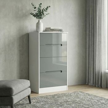 Monaco Grey Gloss and White 4 Drawer Deep Midi Chest