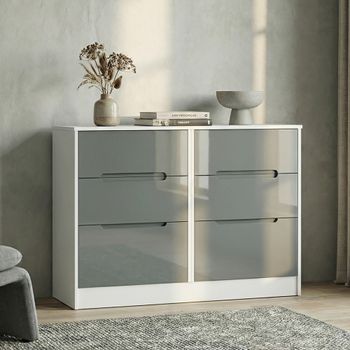 Monaco Grey Gloss and White 6 Drawer Midi Chest