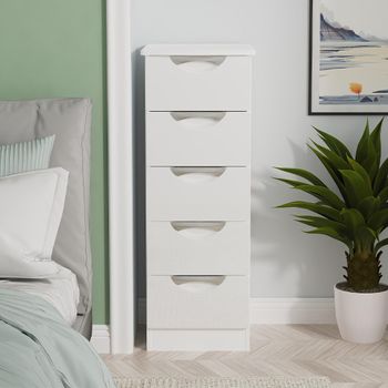 Camden White Gloss 5 Drawer Narrow Chest