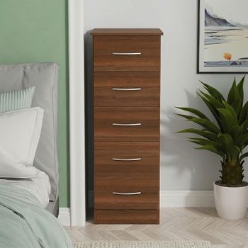 Avon 5 Drawer Narrow Walnut Chest