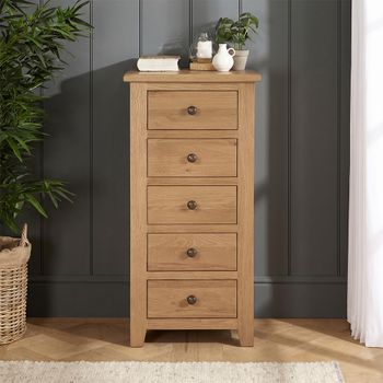 Appleby Petite Oak 5 Drawer Narrow Chest