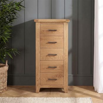 Hampshire Oak 5 Drawer Narrow Chest