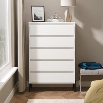 Leona White Matt 5 Drawer Wide Chest