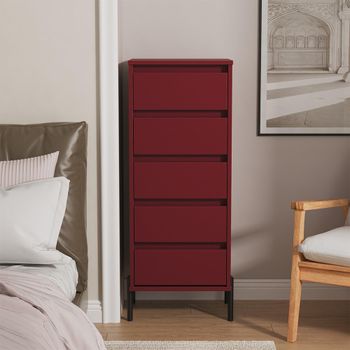 Leona Red Matt 5 Drawer Narrow Chest