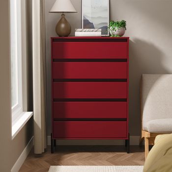 Leona Red Matt 5 Drawer Wide Chest