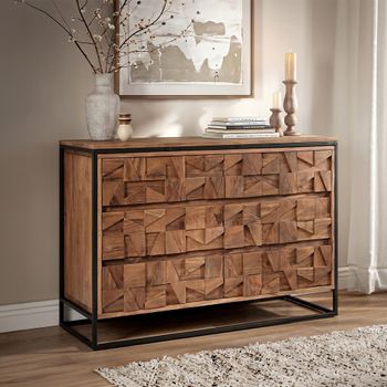 Axis Acacia Wood 6 Drawer Midi Geometric Chest