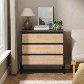 Leona Bardolino Oak and Graphite 3 Drawer Chest