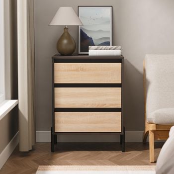 Leona Bardolino Oak and Graphite 3 Drawer Midi Chest