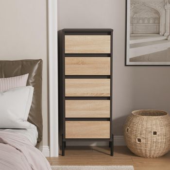 Leona Bardolino Oak and Graphite 5 Drawer Narrow Chest