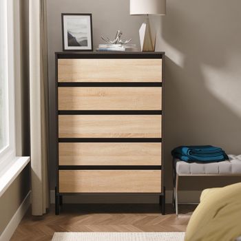 Leona Bardolino Oak and Graphite 5 Drawer Wide Chest