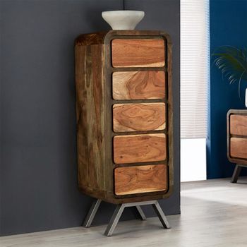 Aspen Reclaimed Wood 5 Drawer Tall Industrial Chest