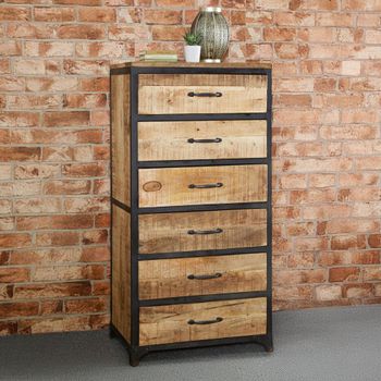 Cosmo Wooden and Metal 6 Drawer Tall Industrial Style Chest