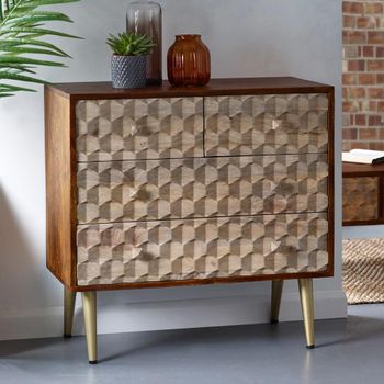 Edison Mango Wood 4 Drawer Geometric Chest