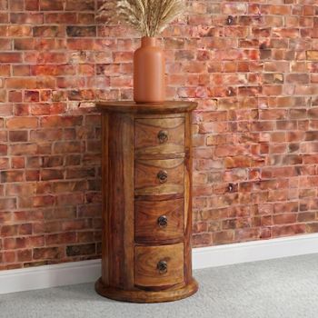 Jali Sheesham Wood 4 Drawer Narrow Drum Chest