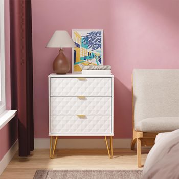 Harlequin White Matt 3 Drawer Midi Chest with Hairpin Legs