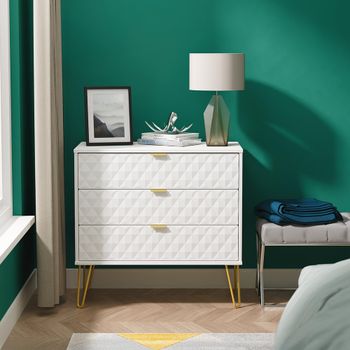 Harlequin White Matt 3 Drawer Chest with Hairpin Legs