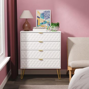 Harlequin White Matt 4 Drawer Chest with Hairpin Legs
