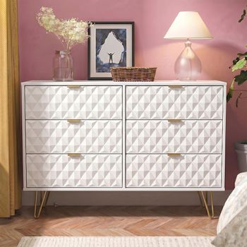 Harlequin White Matt 6 Drawer Midi Chest with Hairpin Legs